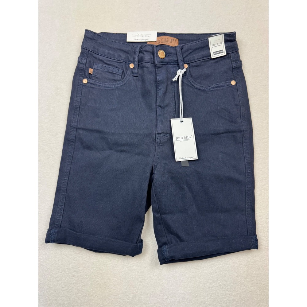 Judy Blue High Waist Navy Jean‎ Shorts Size Small Garment Dyed NWT 7" Inseam